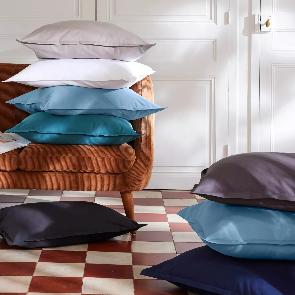 EM - Housse de couette 140 x 200 cm Percale unie CALI Bleu ciel