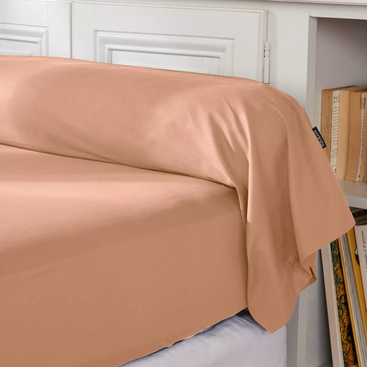 Funda de almohada de percal de algodón (L185 cm) Cali Rosa Albaricoque