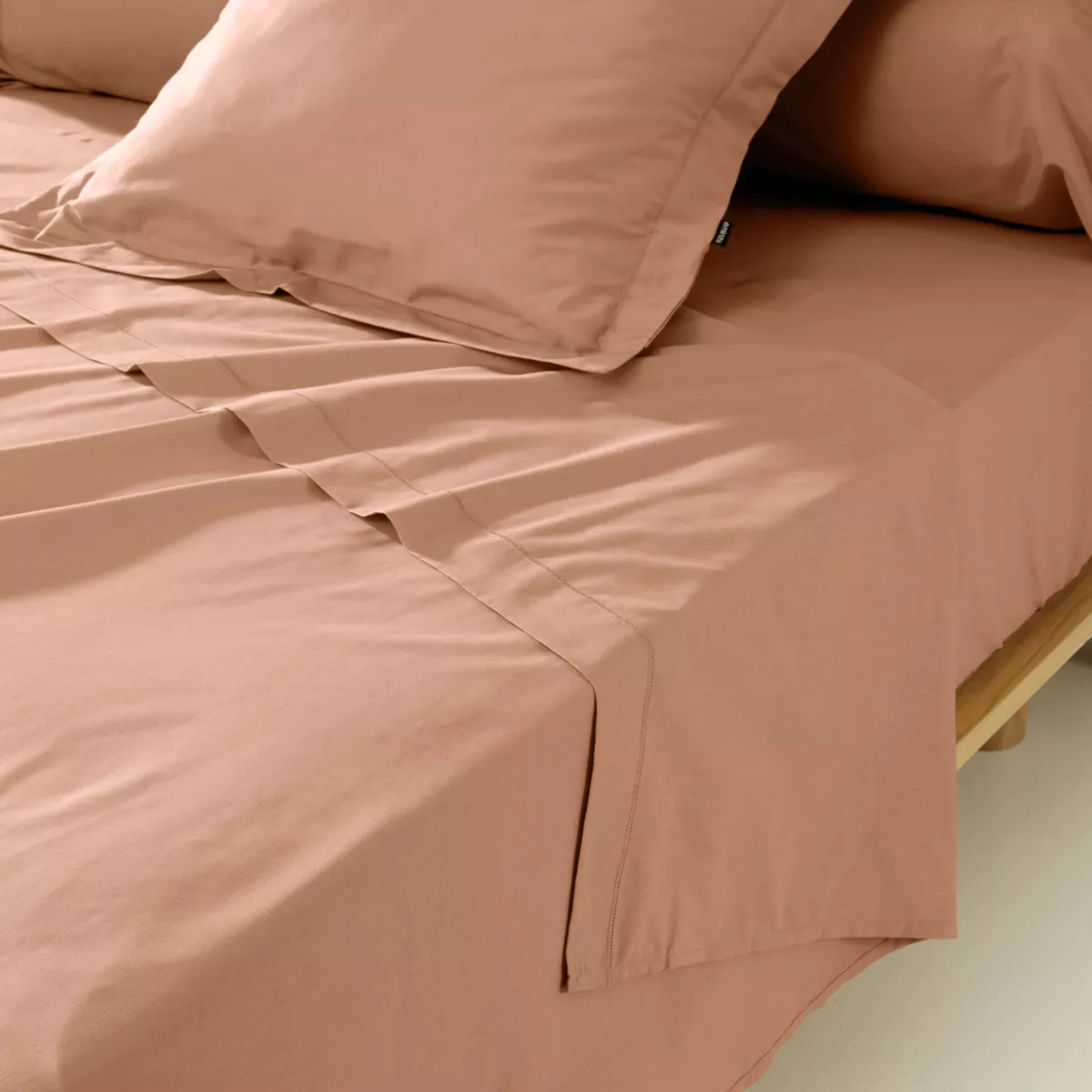 EM - Drap plat point bourdon 240 x 300 cm Percale unie CALI Rose pche
