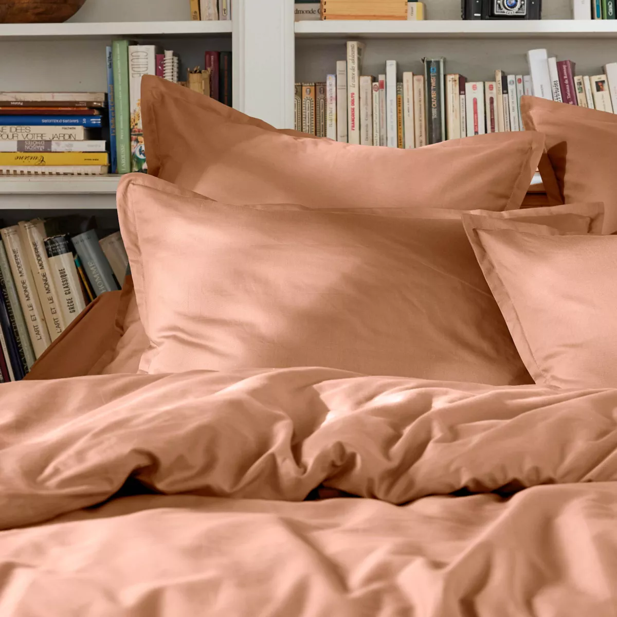 EM - Drap plat point bourdon 270 x 300 cm Percale unie CALI Rose pche