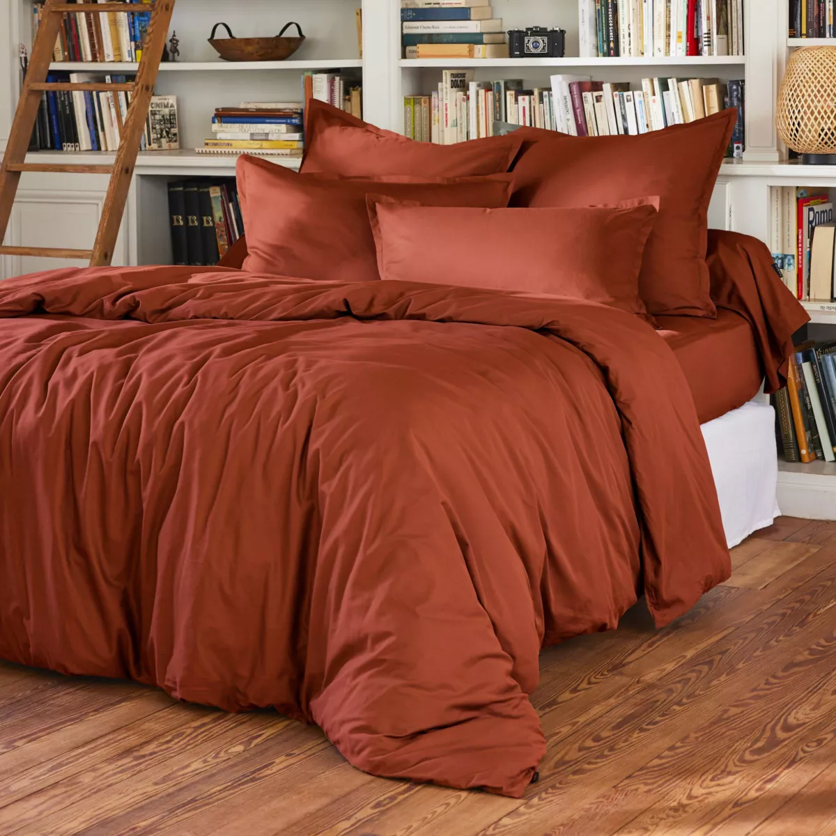 Taie de traversin percale de coton (L185 cm) Cali Terracotta