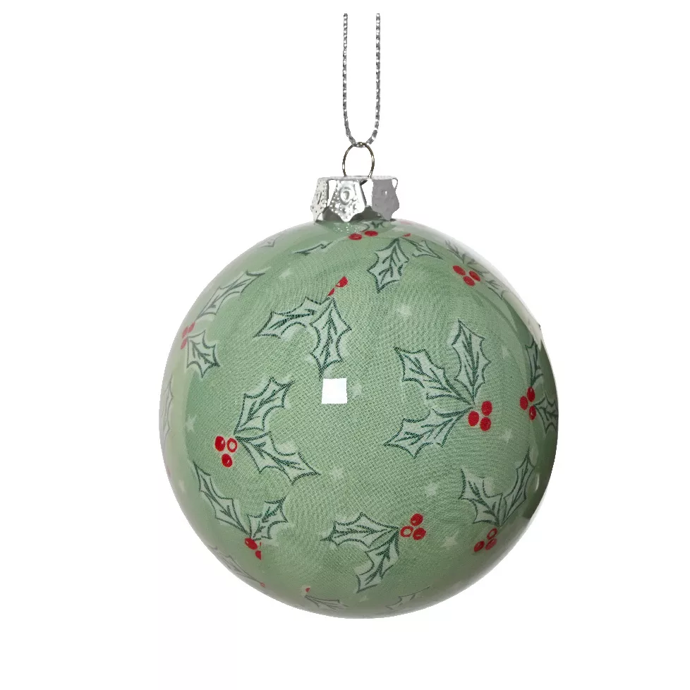 Set di 7 palline di Natale (D80 mm) Agrifoglio verde e rosso