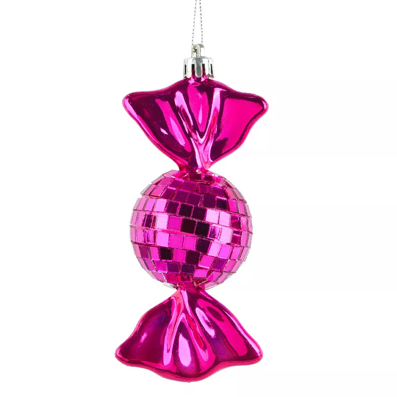 Set di 3 Decorazioni Natalizie a Sospensione in Schiuma (H12 cm) Caramelle Disco Rosa Fucsia