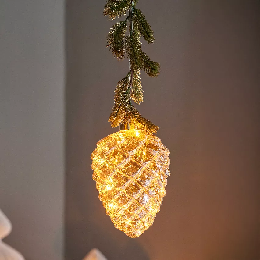 Sospensione luminosa a batteria 15 LED (H21 cm) Abete e Pigna Bianco caldo