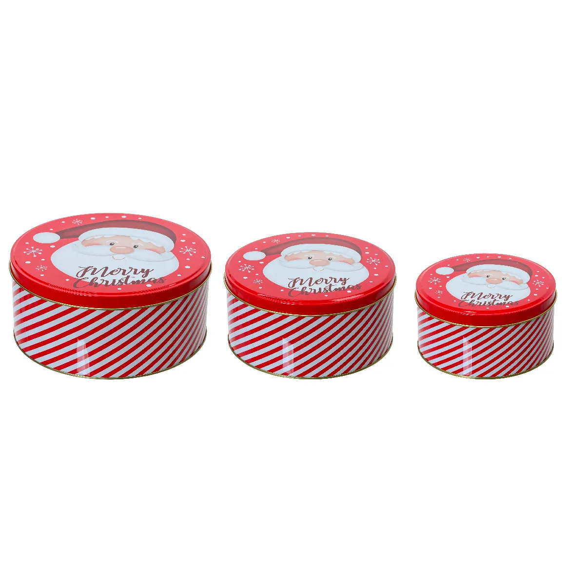 Set di 3 scatole rotonde in metallo Babbo Natale Rosso e bianco