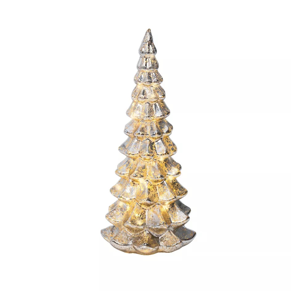 Verlichte kerstboom op batterijen 20 LED (H32 cm) Eeuwig Zilver
