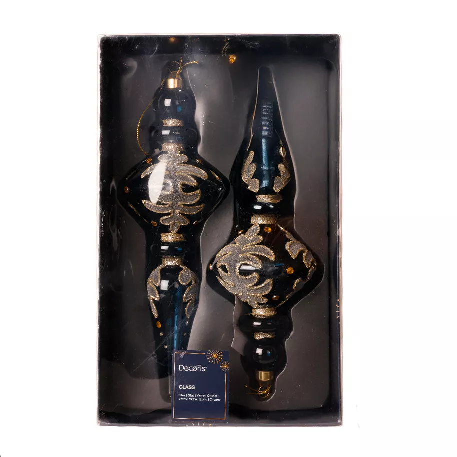 Lot de 2 suspensions de Noël en verre (H24 cm) Reflet de Minuit Bleu