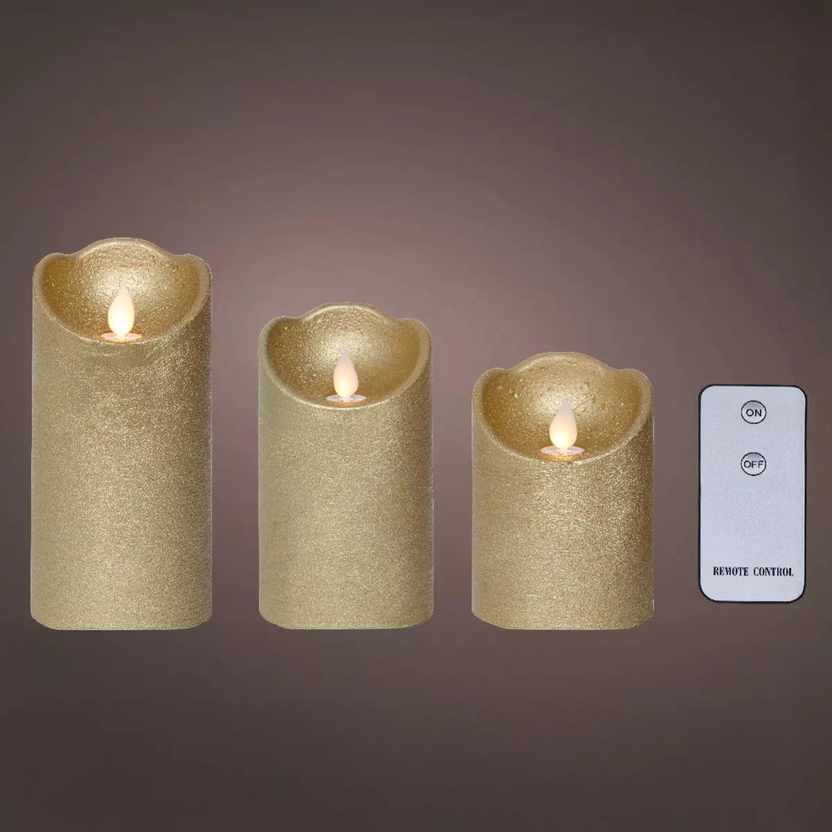 Lote de 3 velas LED parpadeantes (D7,5 cm) Cera natural Oro