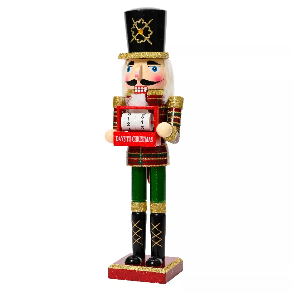 Schiaccianoci in legno (H38 cm) Calendario dell'Avvento glitterato