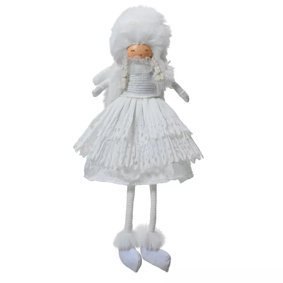 Angelo di Natale con gambe flessibili (H53 cm) Signorina Inverno Bianco