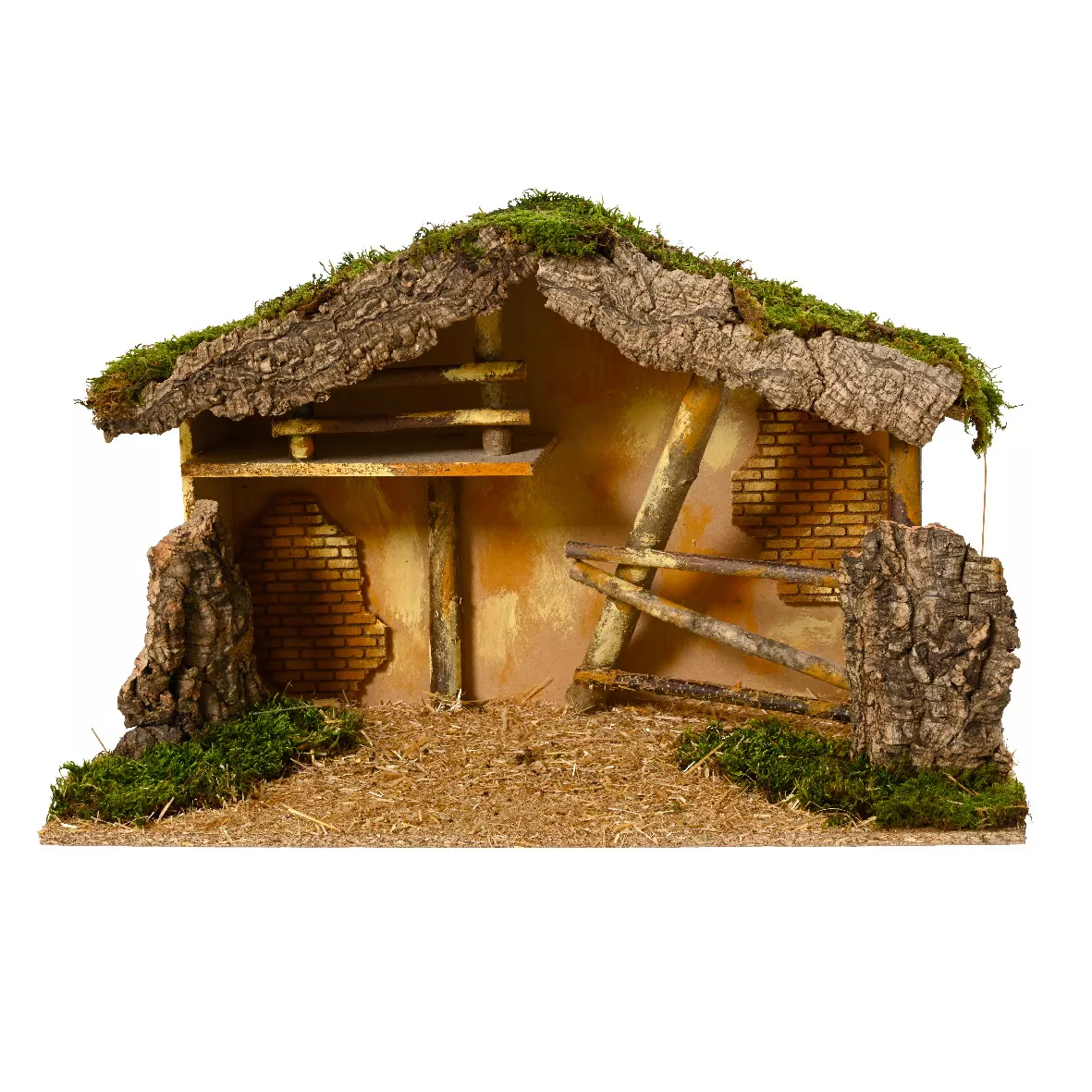 1 Creche noel bois L58-W28-H35cm naturel 
