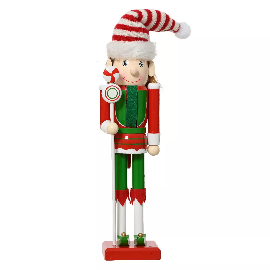 Soldato Schiaccianoci in legno (H30 cm) Folletto di Babbo Natale Rosso e verde