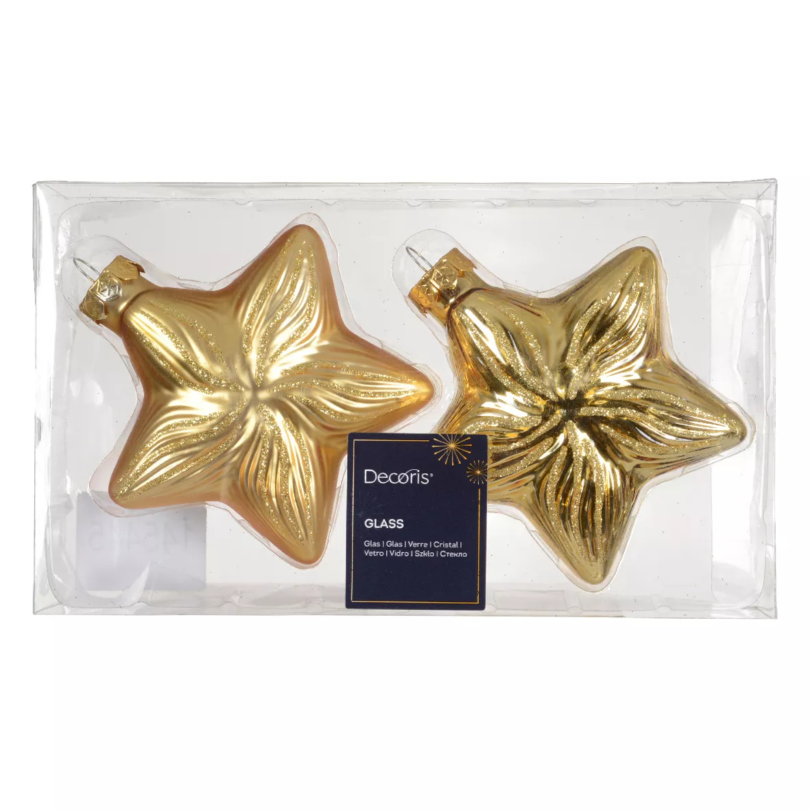 LOT DE 2  Etoile verre L9.80-W4-H10cm or clair DONNER LE MEME NOM DE GAMME