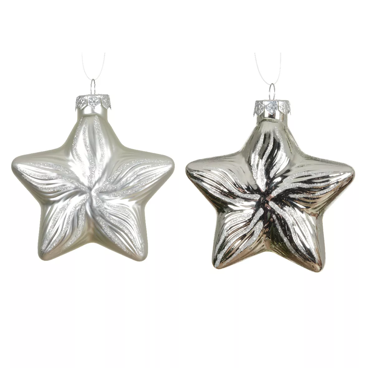 Set di 2 pendenti in vetro (H10 cm) Stelle Celesti Argento