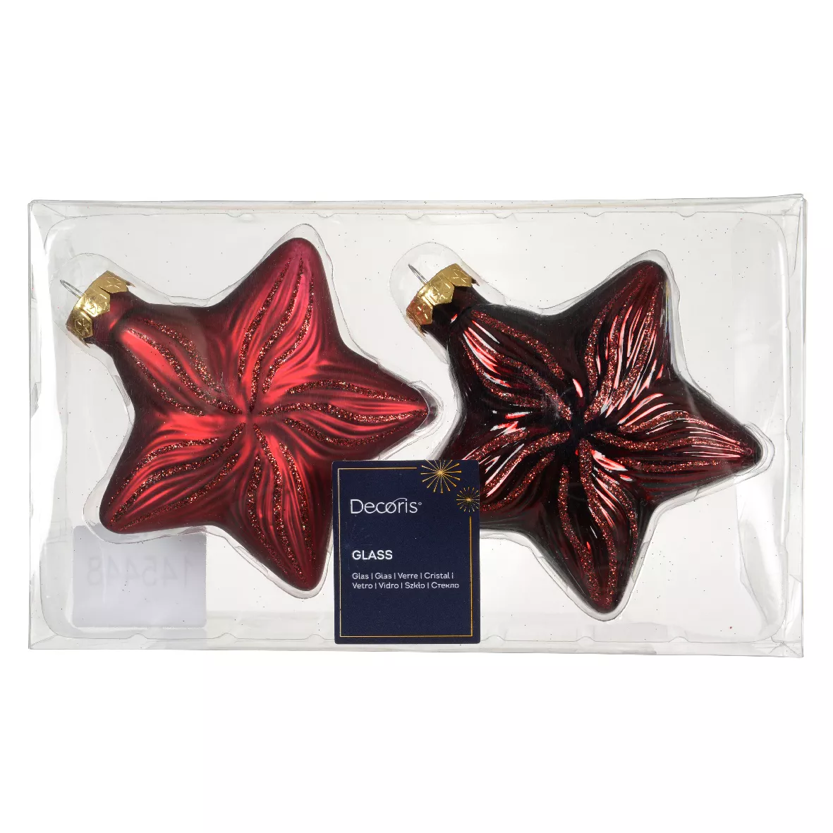 Set di 2 decorazioni natalizie in vetro (H10 cm) Stelle Celesti Bordeaux
