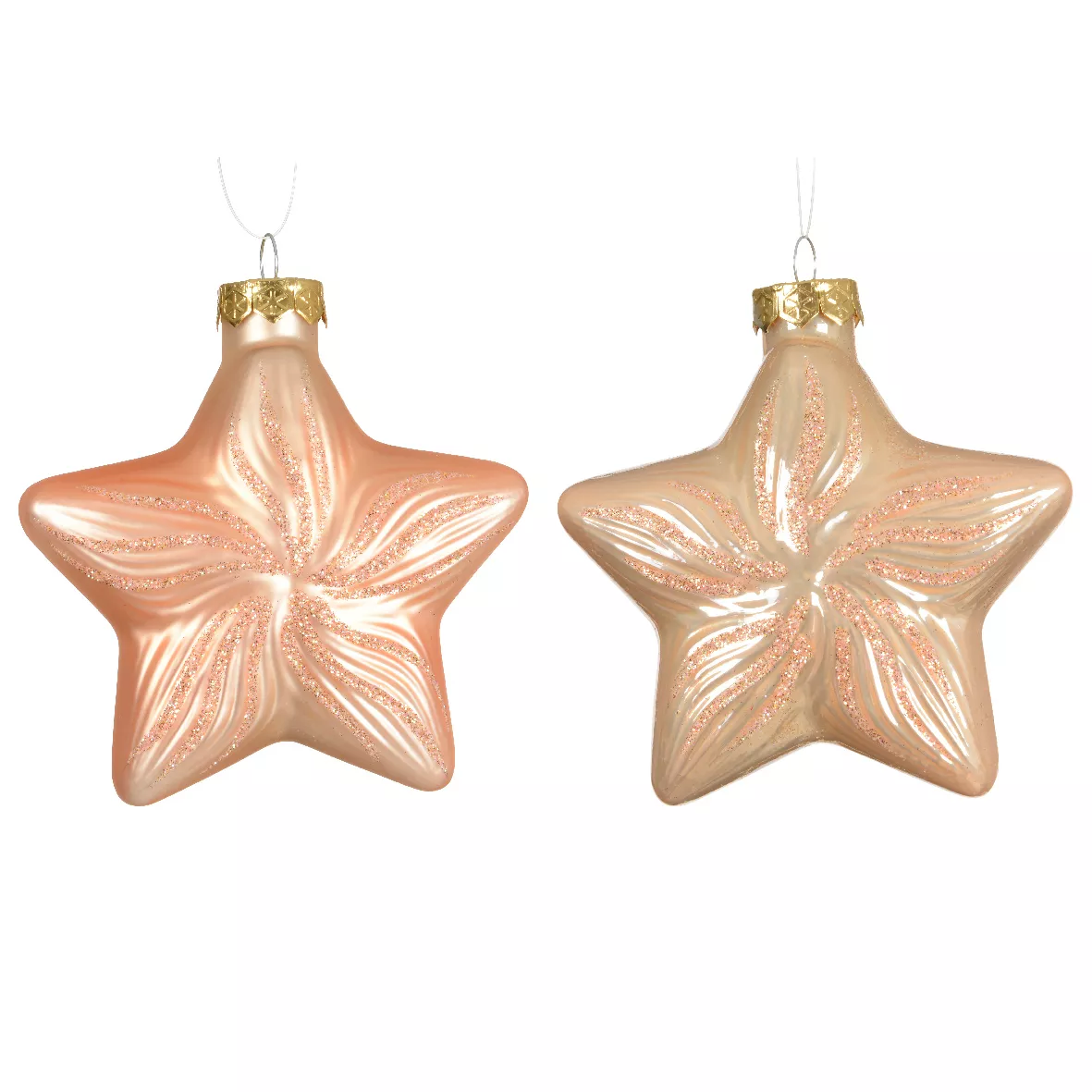 LOT DE 2  Etoile verre L9.80-W4-H10cm peach pearl DONNER LE MEME NOM DE GAMME