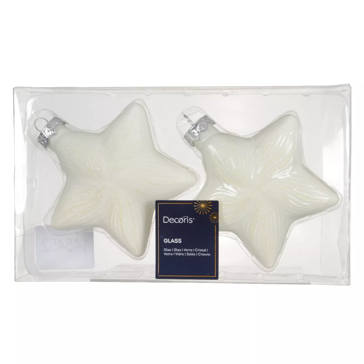 Set di 2 pendenti di Natale in vetro (H10 cm) Stelle Celesti Bianco lana