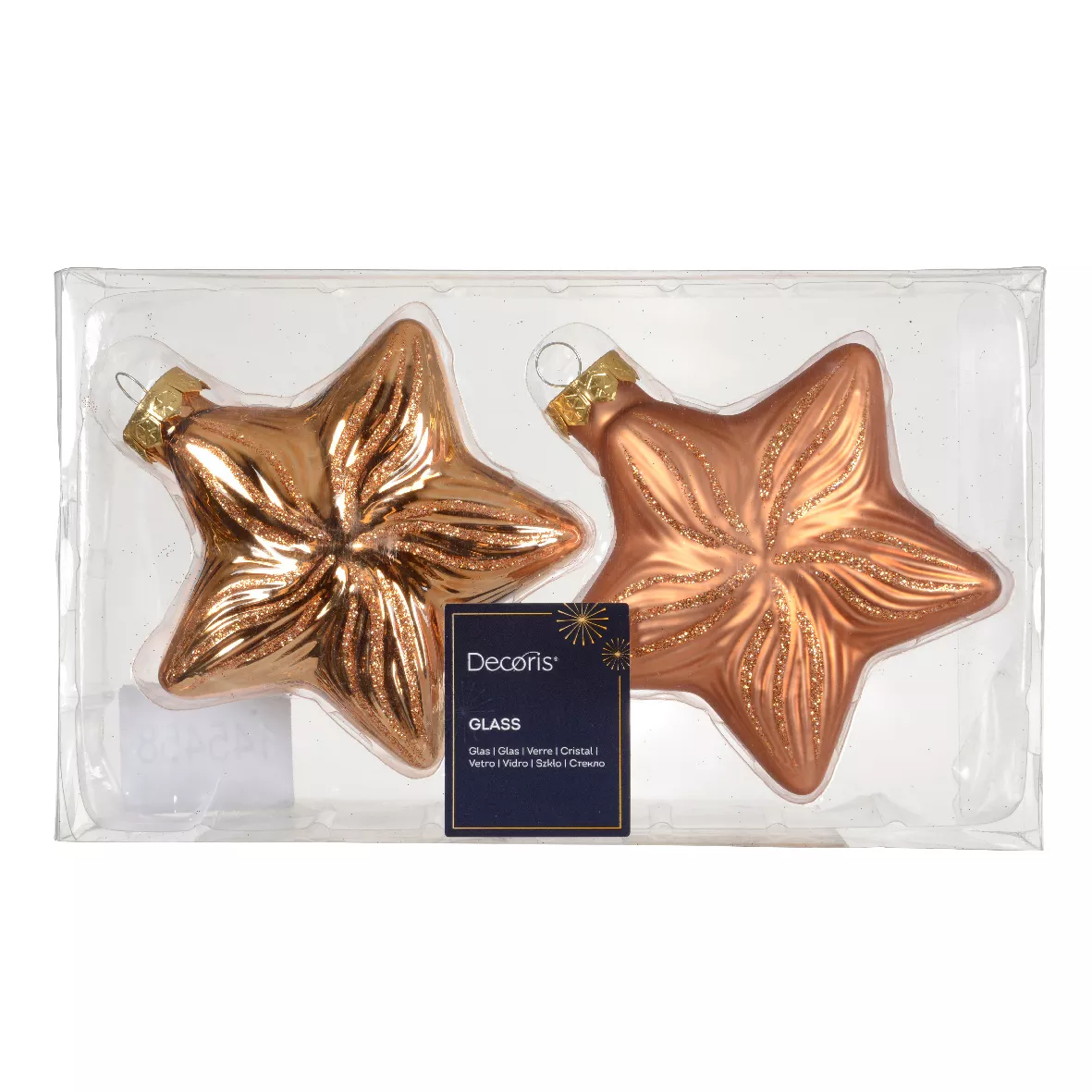Set di 2 pendenti in vetro (H10 cm) Stelle Celesti Cognac