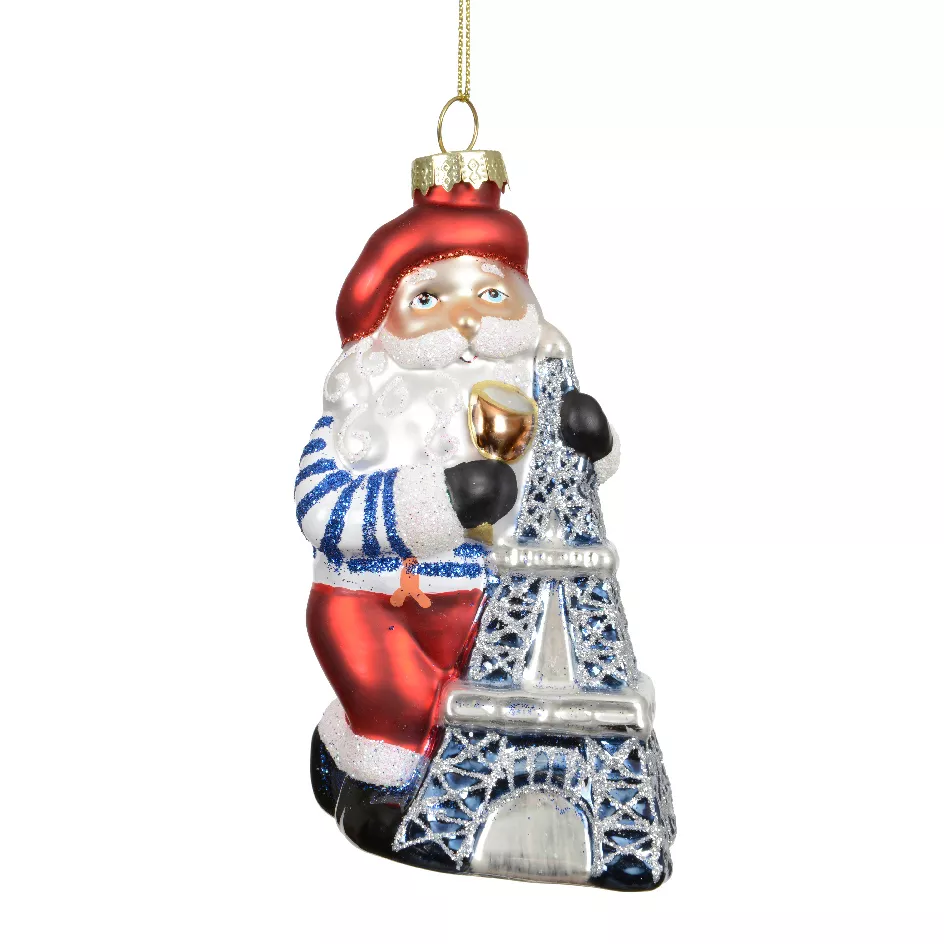 Sospensione natalizia in vetro (H14 cm) Babbo Natale Parigino Multicolore