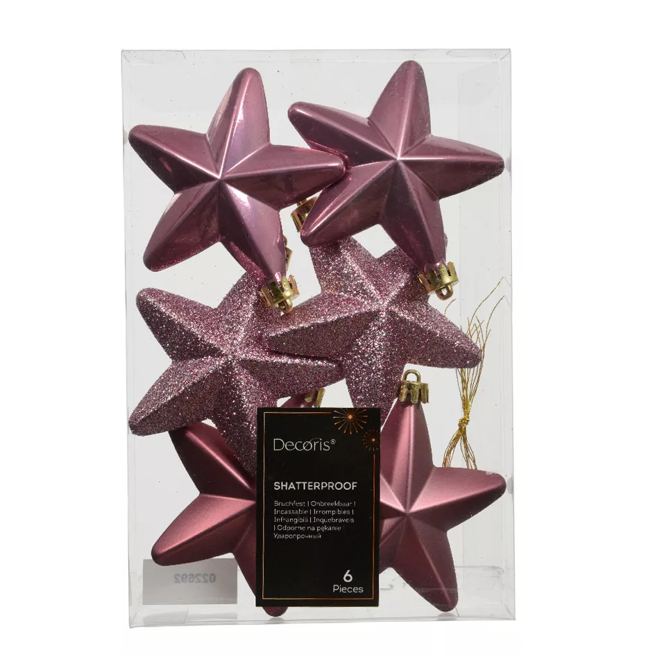 Set di 6 stelle di Natale da appendere (H7 cm) Alpine Vecchio rosa