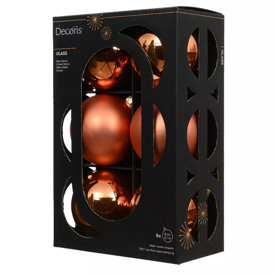 Set di 6 palline di Natale in vetro (D80 mm) Boreale Arancione