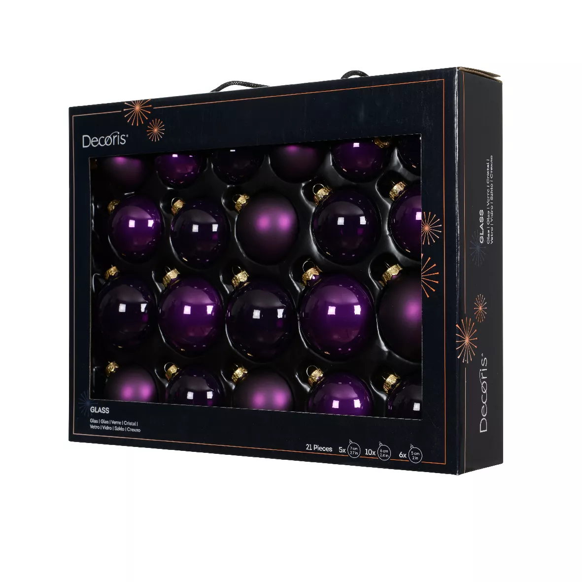 Lot de 21 boules de Noël en verre (D60 à 75 mm) Assorties Cristal Figue Violet