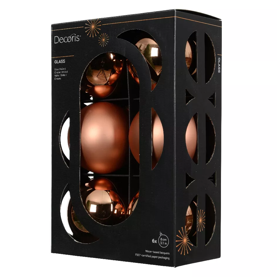 Boite a 6 Boules verre dia8cm brandy Boréal (EMBALLAGE 100% RECYCLE certifié fsc)