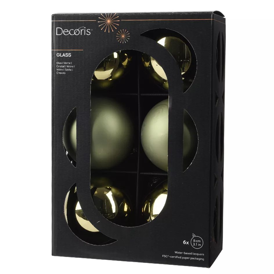 Set van 6 kerstballen van glas (D80 mm) Boreaal Rozemarijn Groen