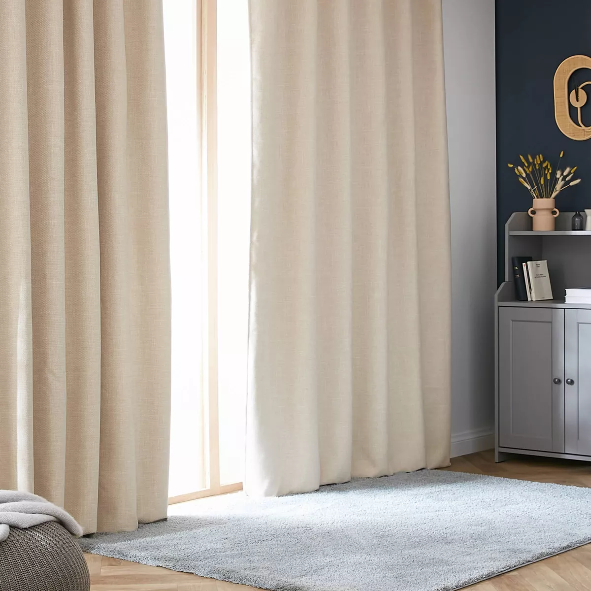 Mørklægningsgardin med termisk foring og rynkebånd (180 x 260 cm) Alba Beige grège