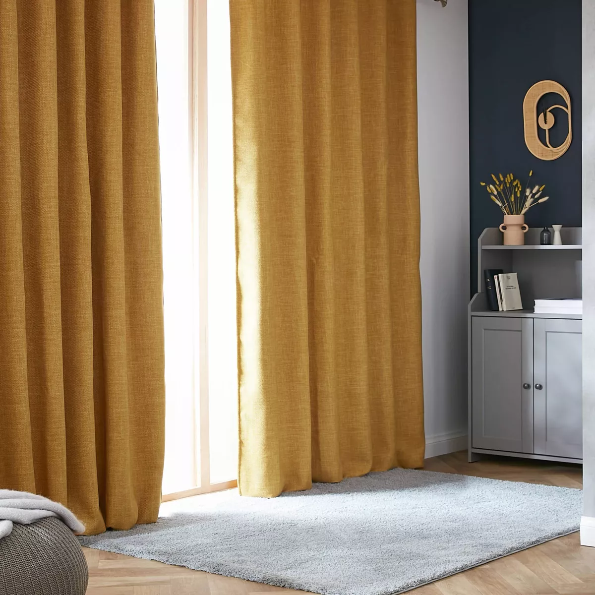 Rideau obscurcissant thermique galon fronceur (140 x 240 cm) Alba Jaune moutarde