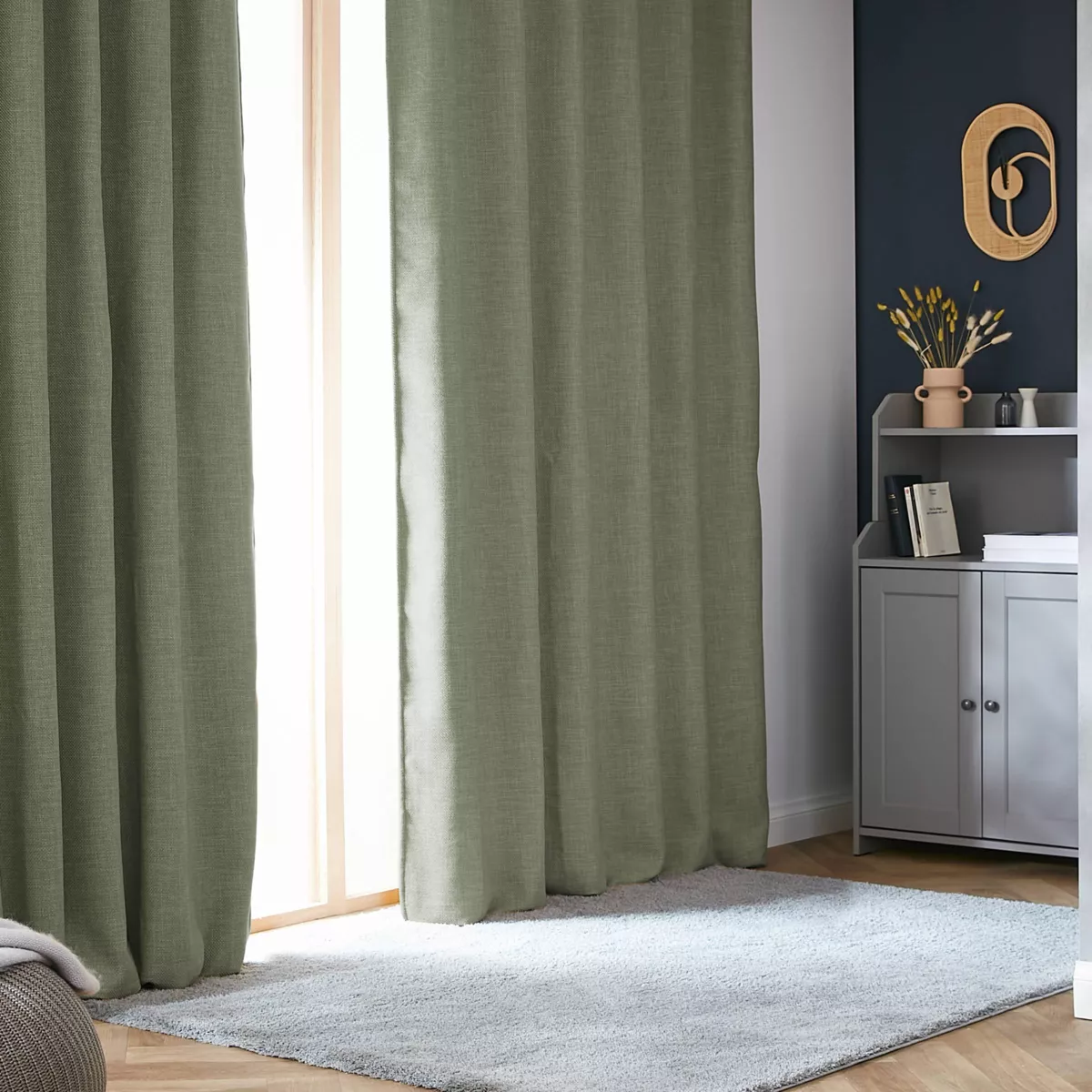 Rideau obscurcissant thermique galon fronceur (140 x 240 cm) Alba Vert romarin