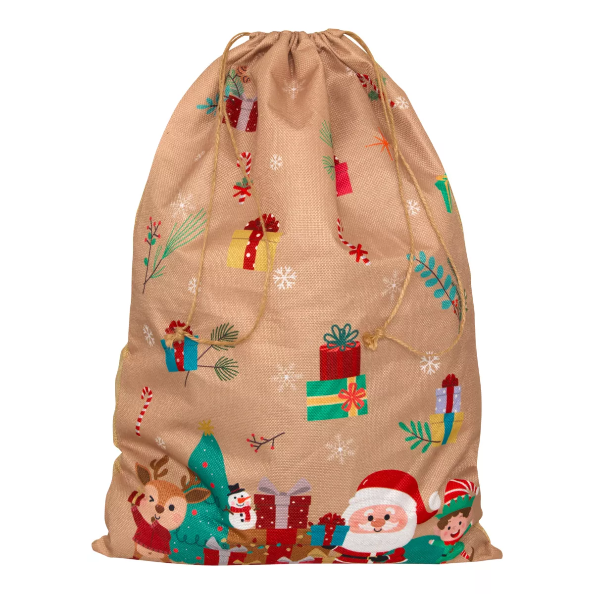 Sacchetto regalo in juta (H70 cm) Folletto e Babbo Natale Beige
