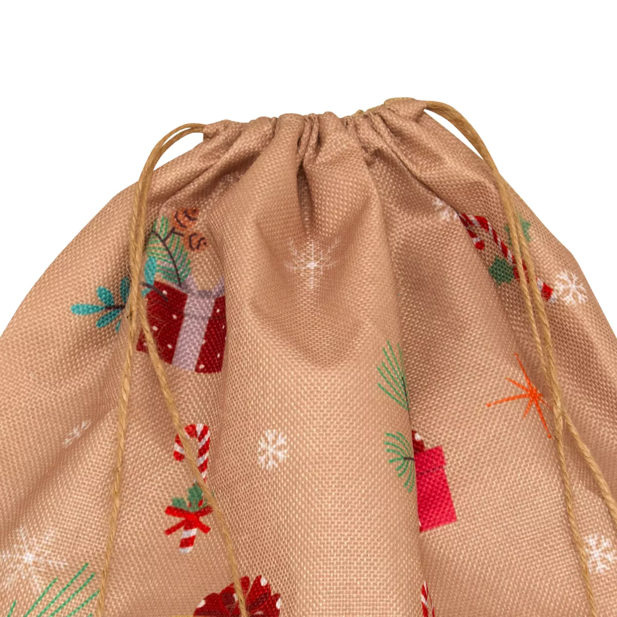 Sacchetto regalo in juta (H70 cm) Folletto e Babbo Natale Beige