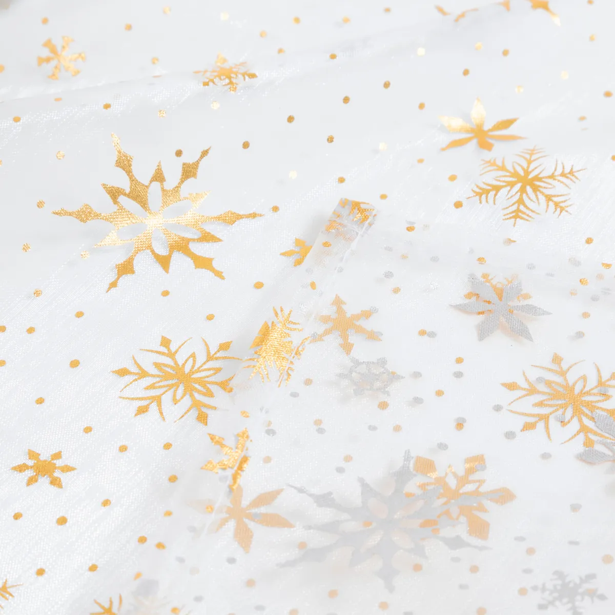 Tovaglia natalizia rettangolare (140 x 240 cm) Fiocco di Neve Bianco e oro
