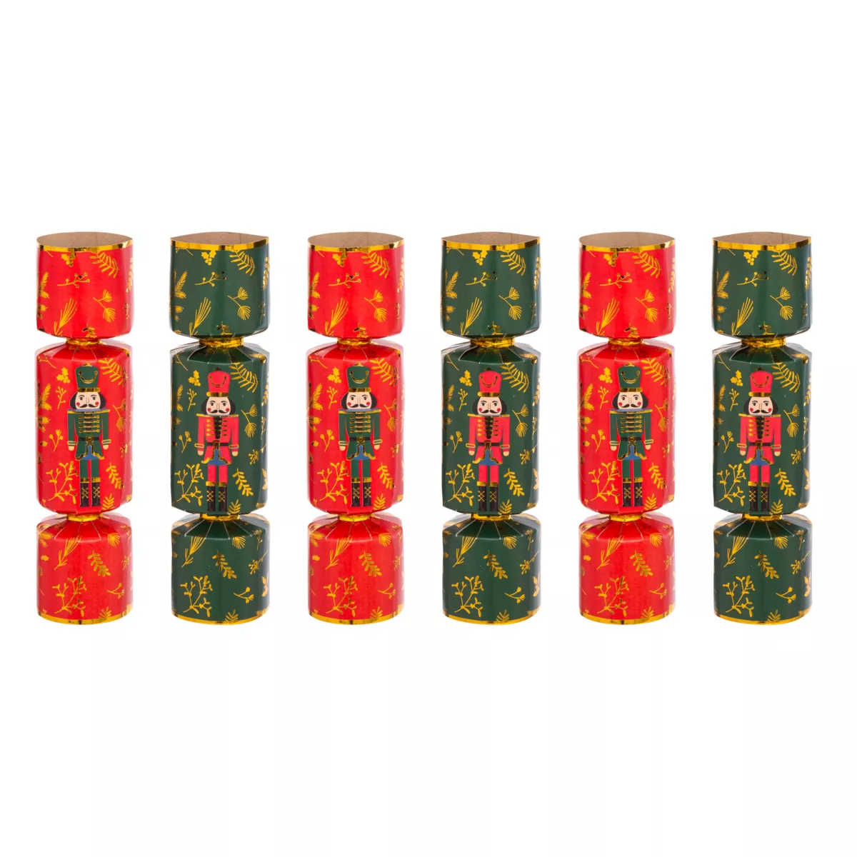 Lote de 6 crackers de Navidad Soldados Cascanueces Verde y Rojo