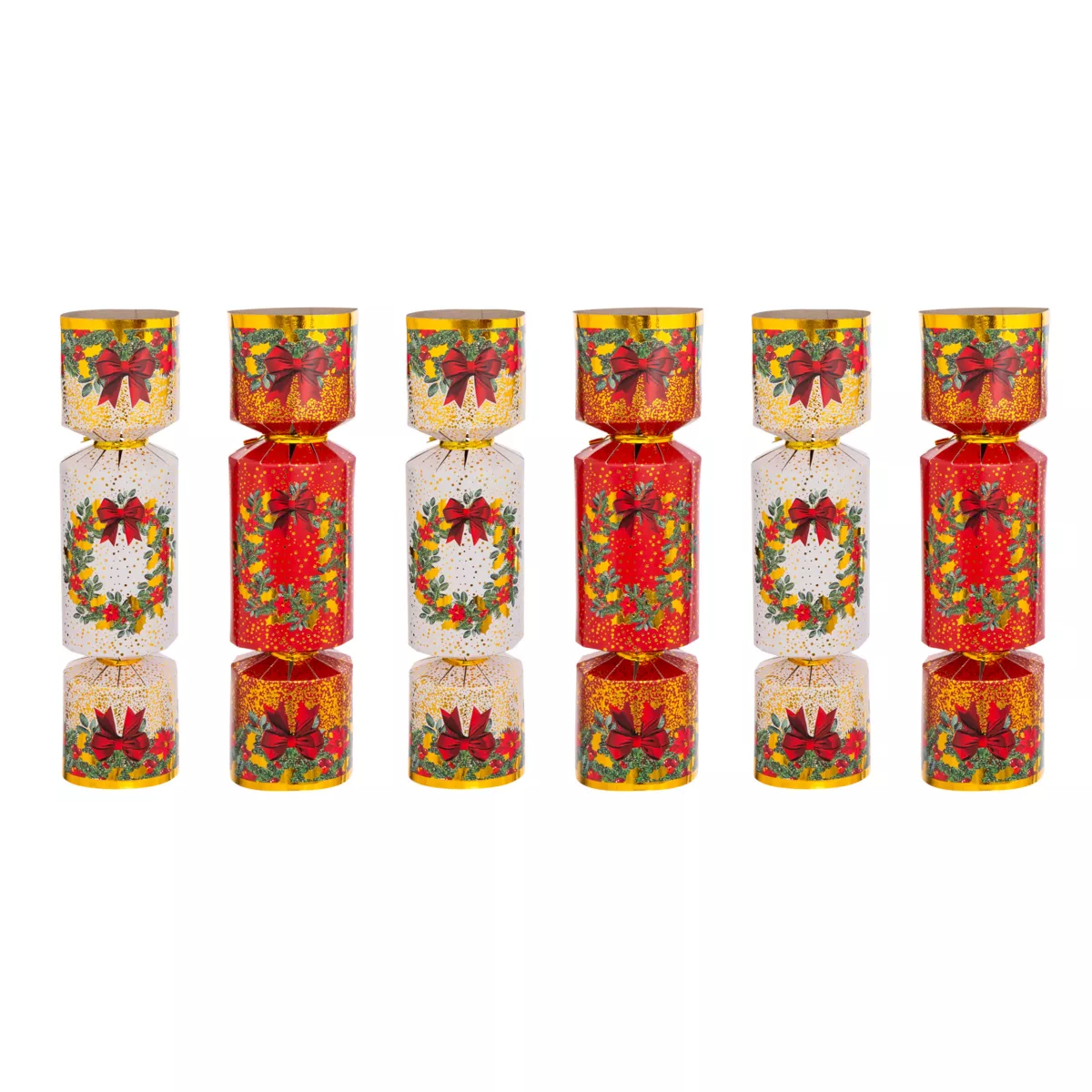 Lote de 6 crackers de Navidad Festividades Rojo y Blanco