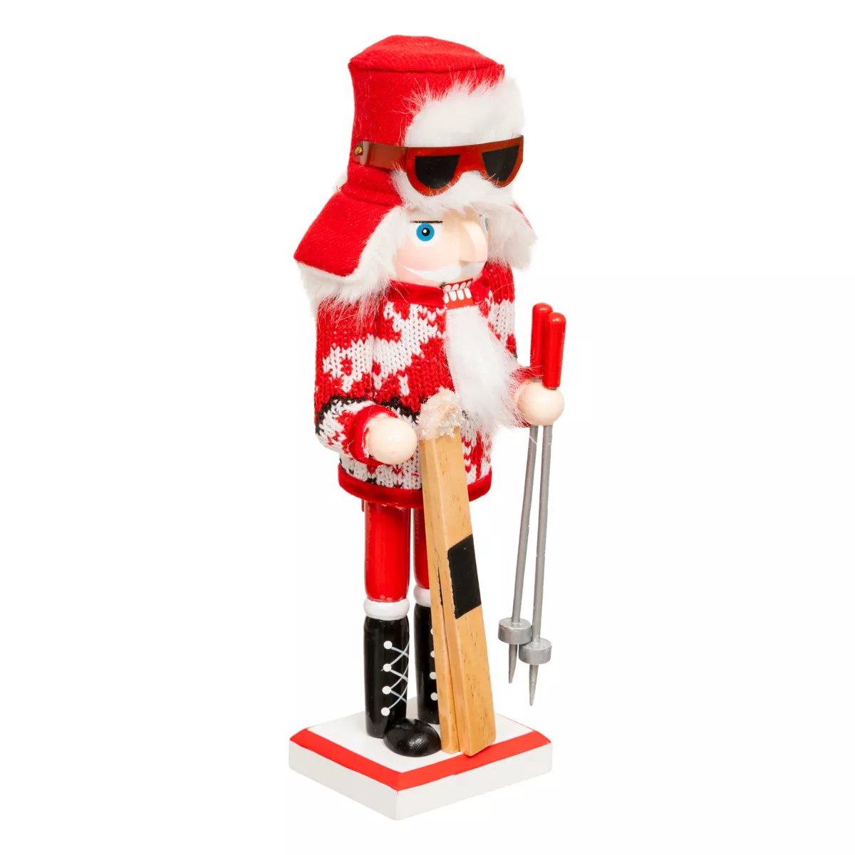Cascanueces de madera (H25 cm) Tomi en esquí Rojo y blanco
