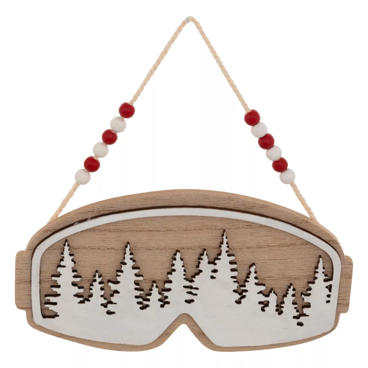 Decorazione natalizia a sospensione in legno (H16 cm) Maschera da sci Naturale
