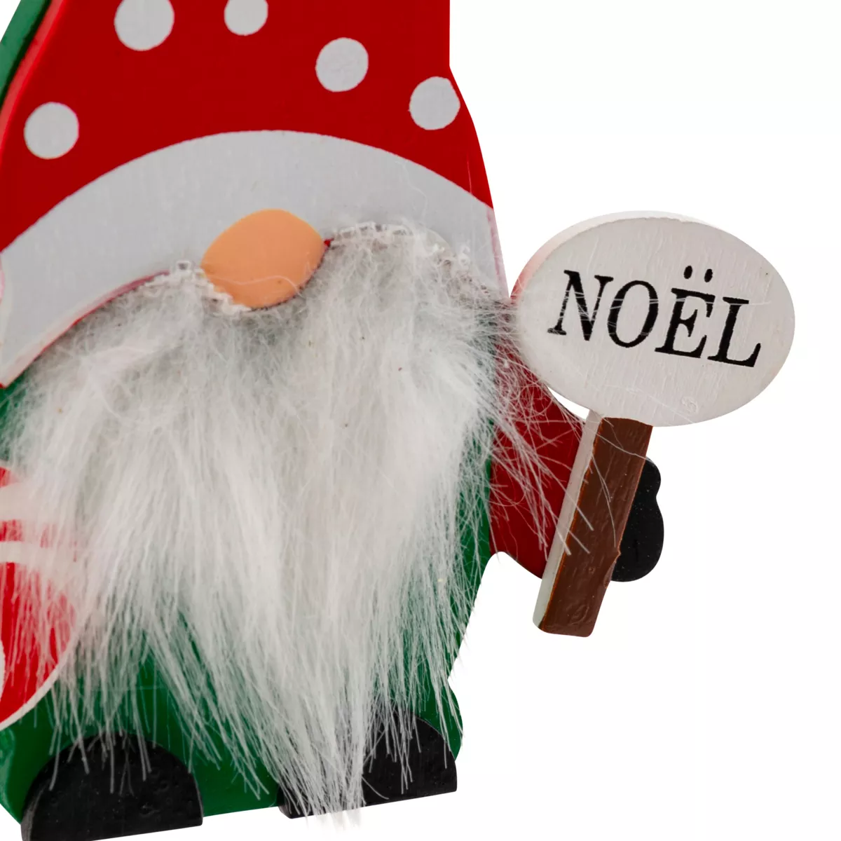 Sospensione di Natale in legno (H11 cm) Folletto con lunga barba Bianca