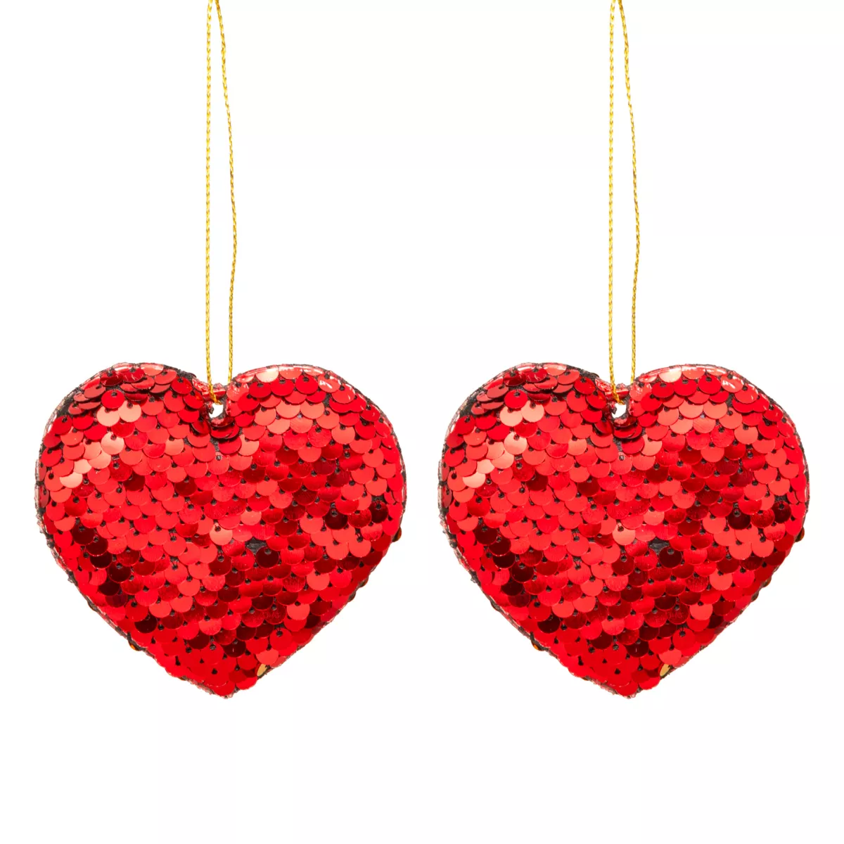 SUSPENSION DE NOEL SEQUIN COEUR X2 ROUGE 7CM