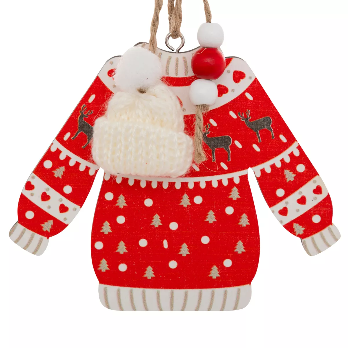 Set di 2 pendenti in legno (H12 cm) Maglione di Natale Rosso e bianco