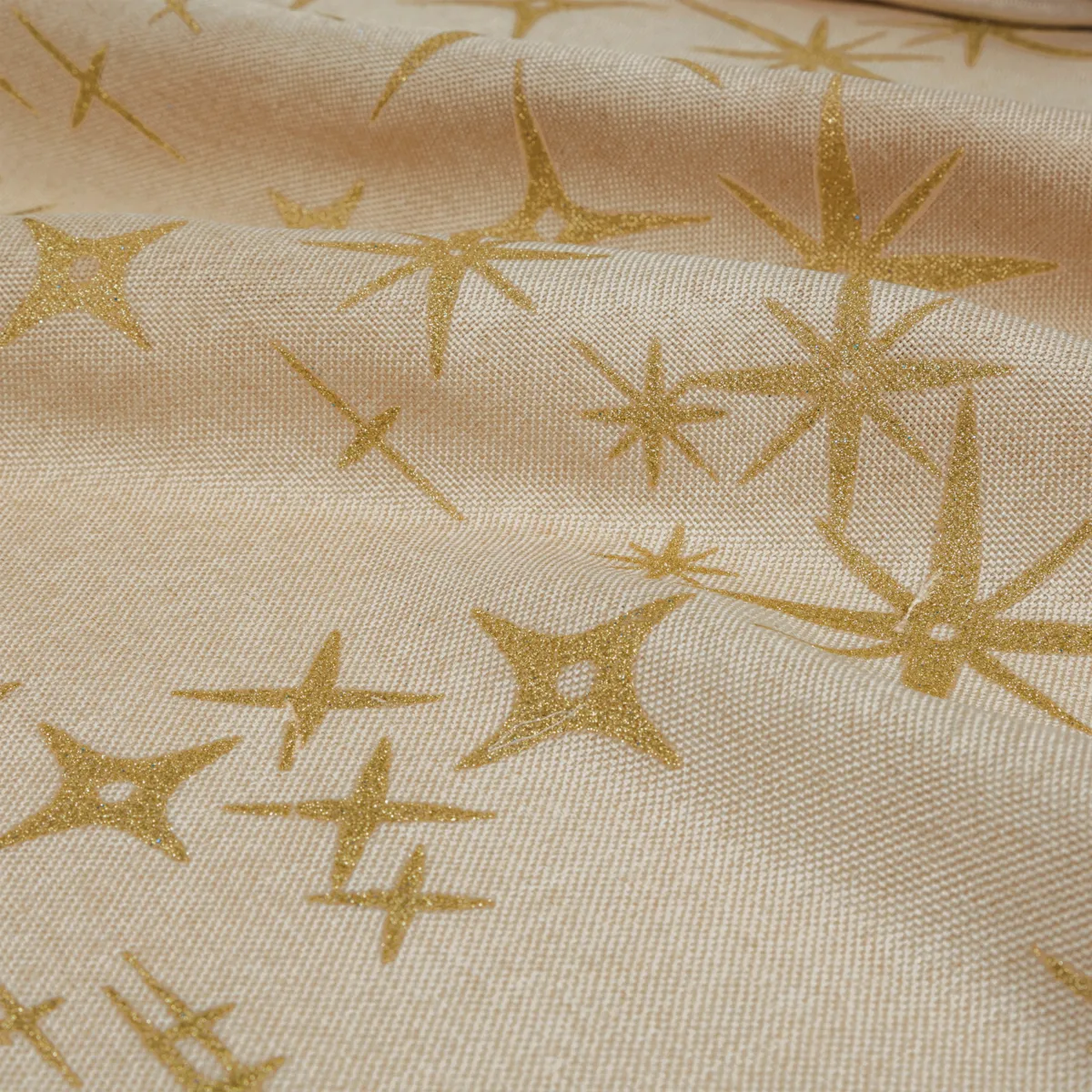 Tovaglia natalizia rettangolare (360 x 140 cm) Stelle Celesti Beige e dorato