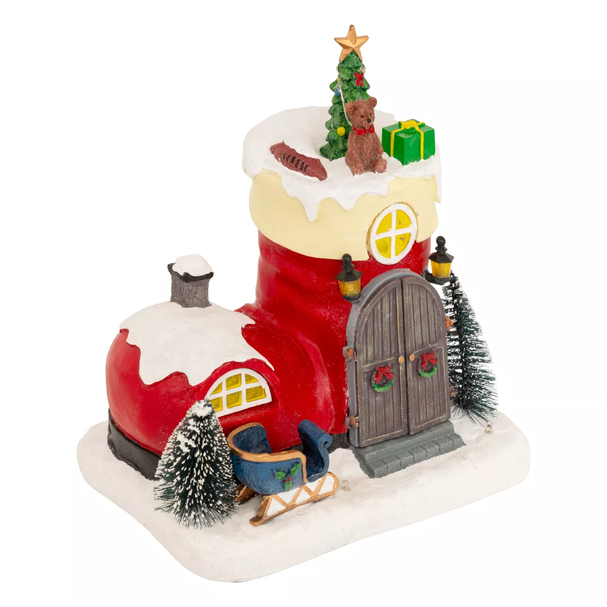 Scena di vita animata e musicale (H22 cm) Stivale di Babbo Natale