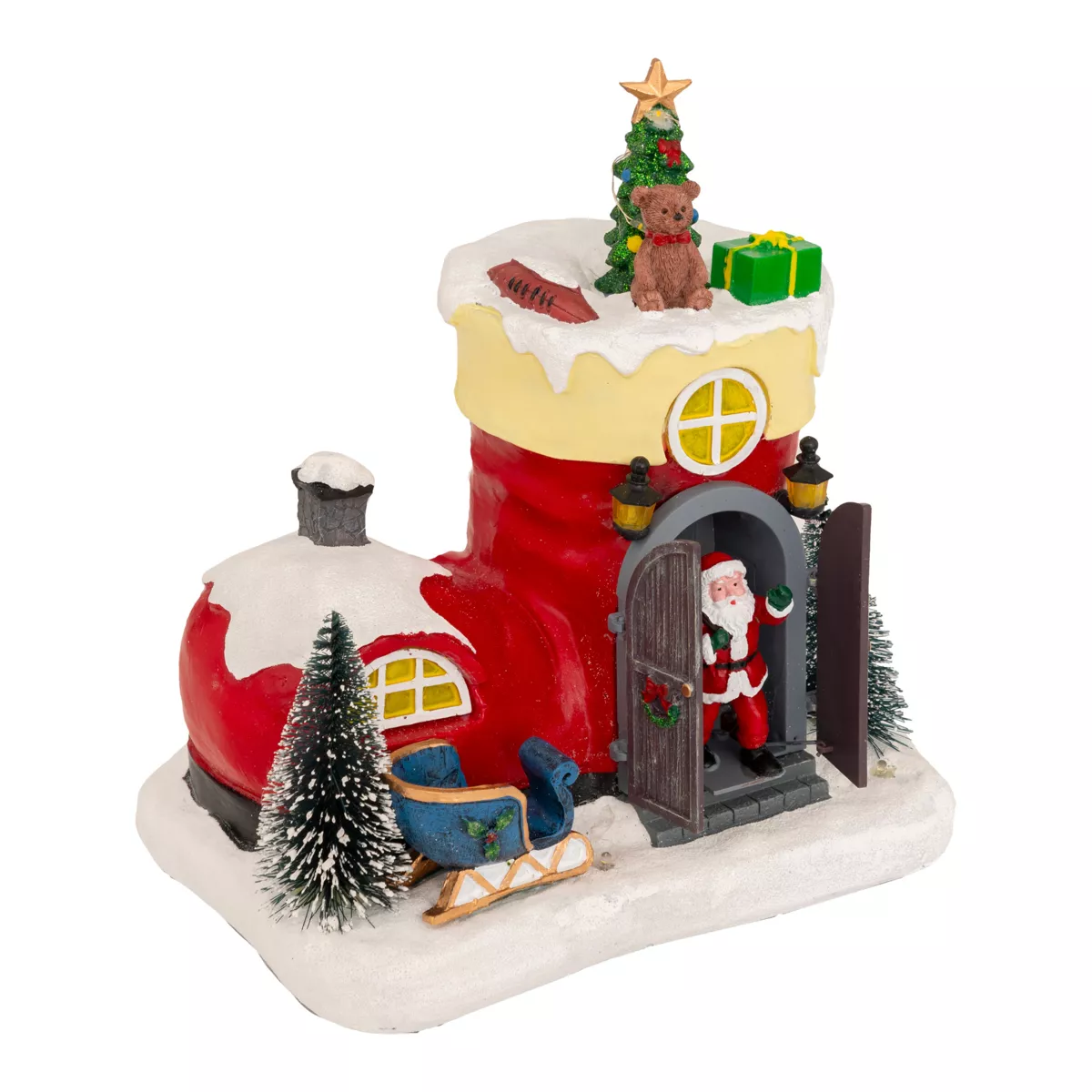 Scena di vita animata e musicale (H22 cm) Stivale di Babbo Natale
