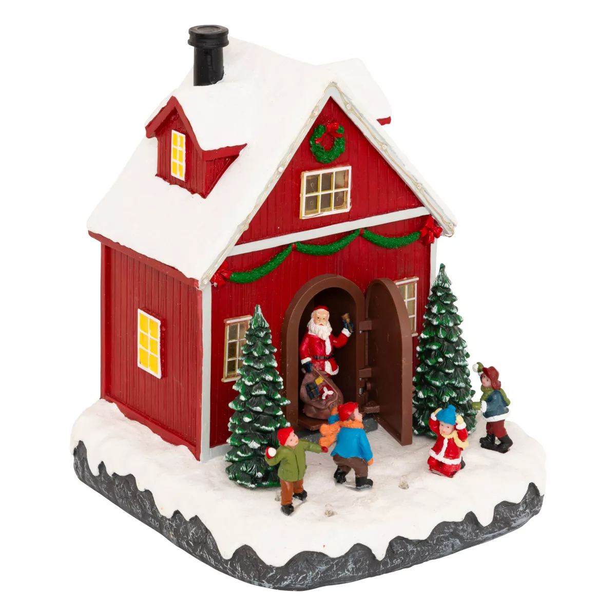 Escena de vida iluminada y animada (21,5 x 17,5 cm) PapÃ¡ Noel y niÃ±os