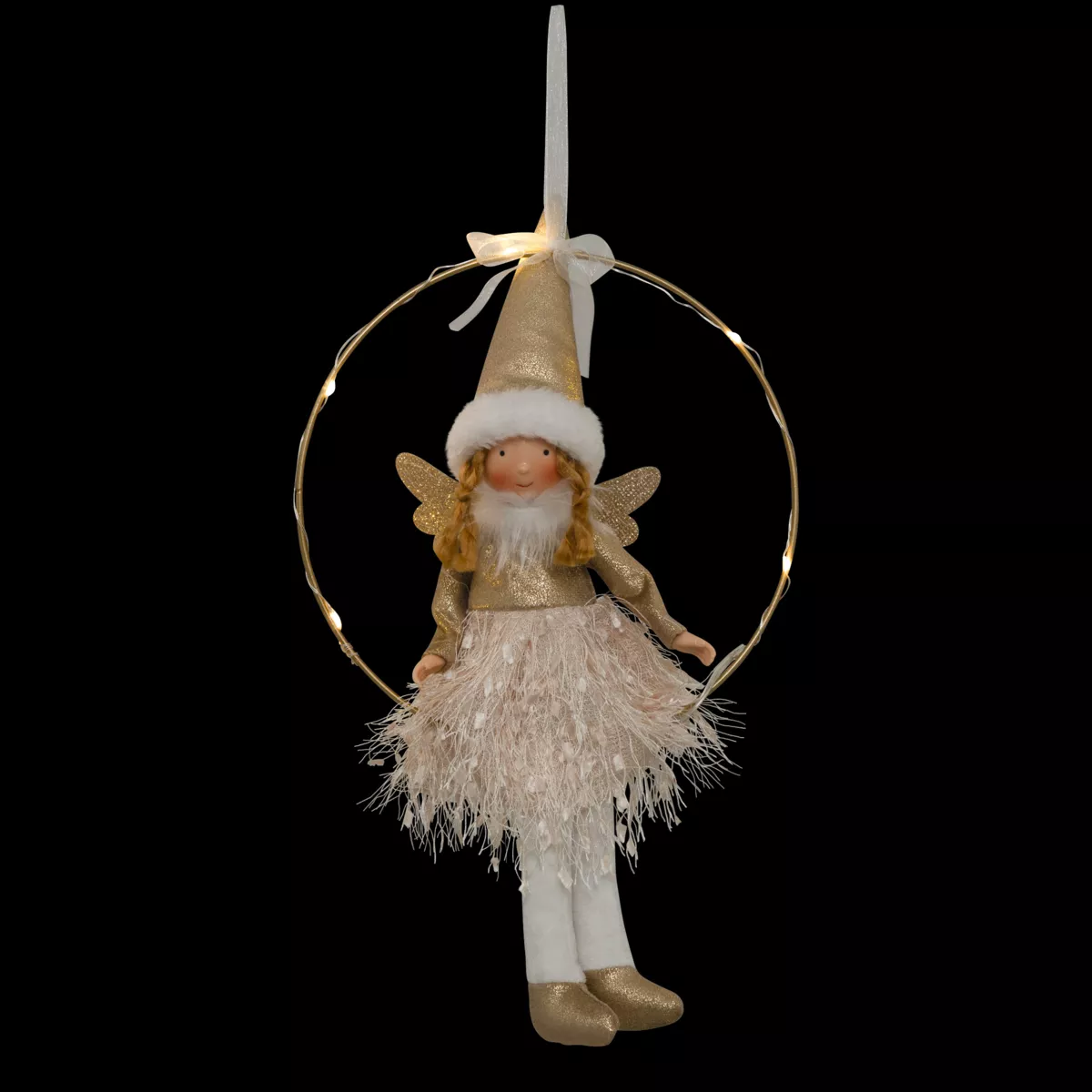 Leuchtender Weihnachtsengel mit Batteriebetrieb (H32 cm) Goldene Mondlichtfee