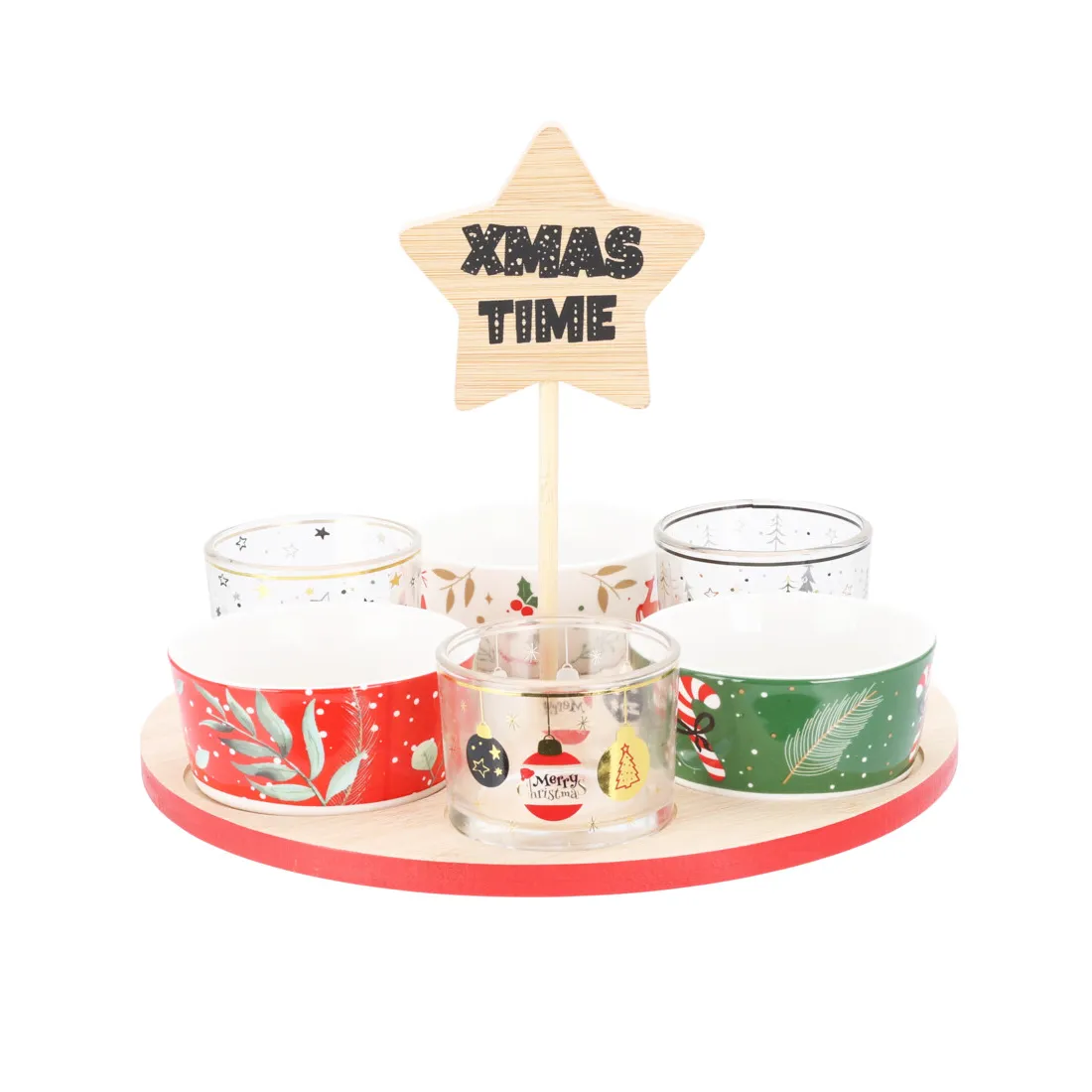 Vassoio per tapas e 6 ciotole (D24 cm) Tempo di Natale Multicolore