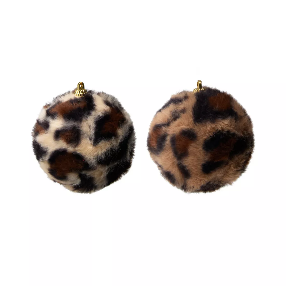 Lot de 12 boules de Noël (D80 mm) Léopard Beige et marron