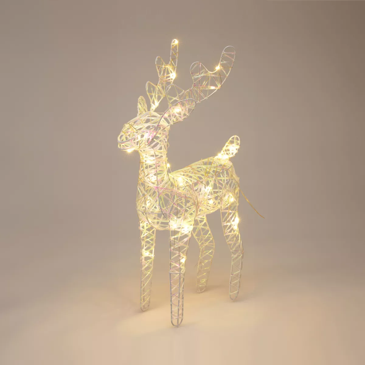 Renna di Natale luminoso a batteria (H37 cm) Gulliver Iridescente e bianco caldo