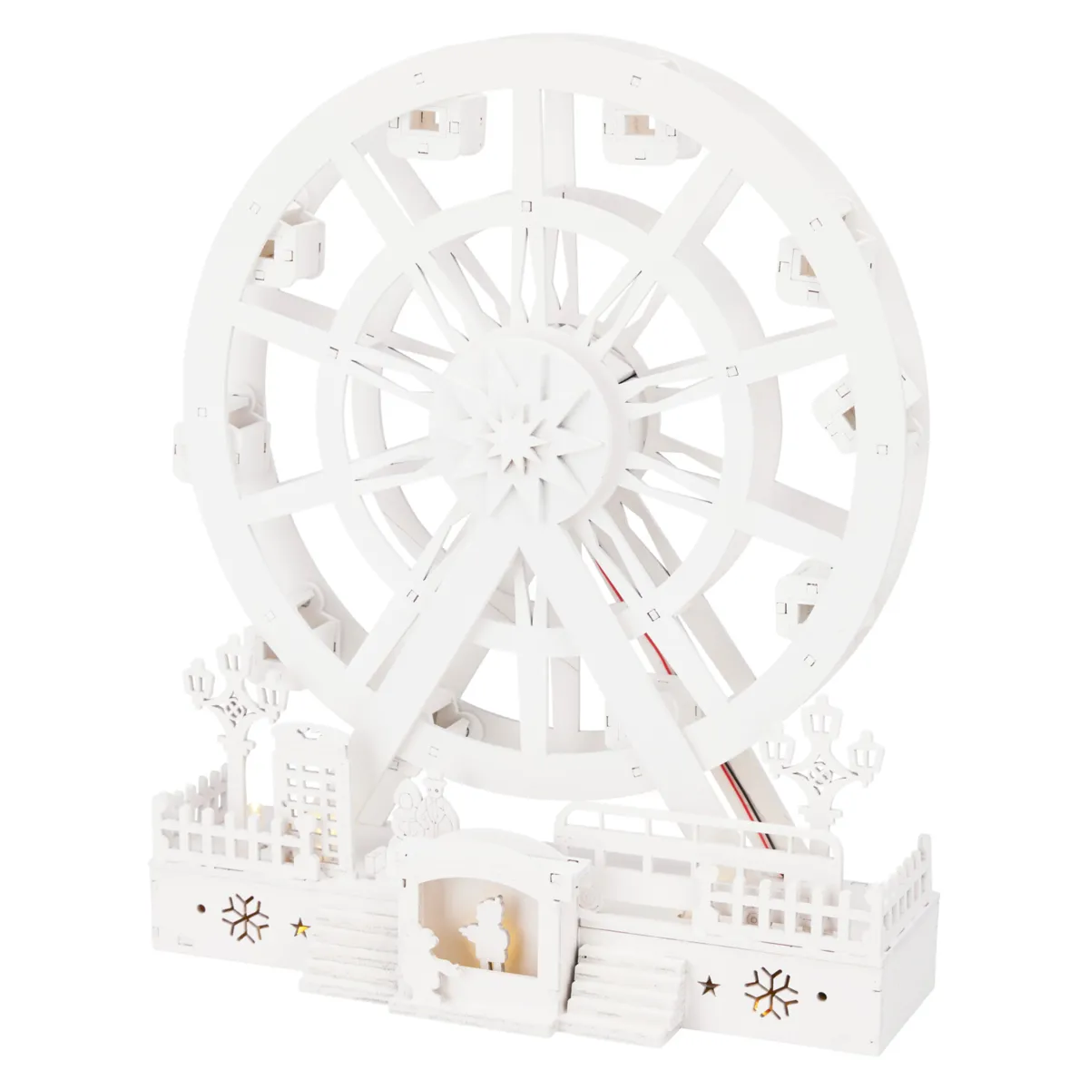 Villaggio di Natale in legno luminoso e animato (H30 cm) Ruota Incantata di Natale